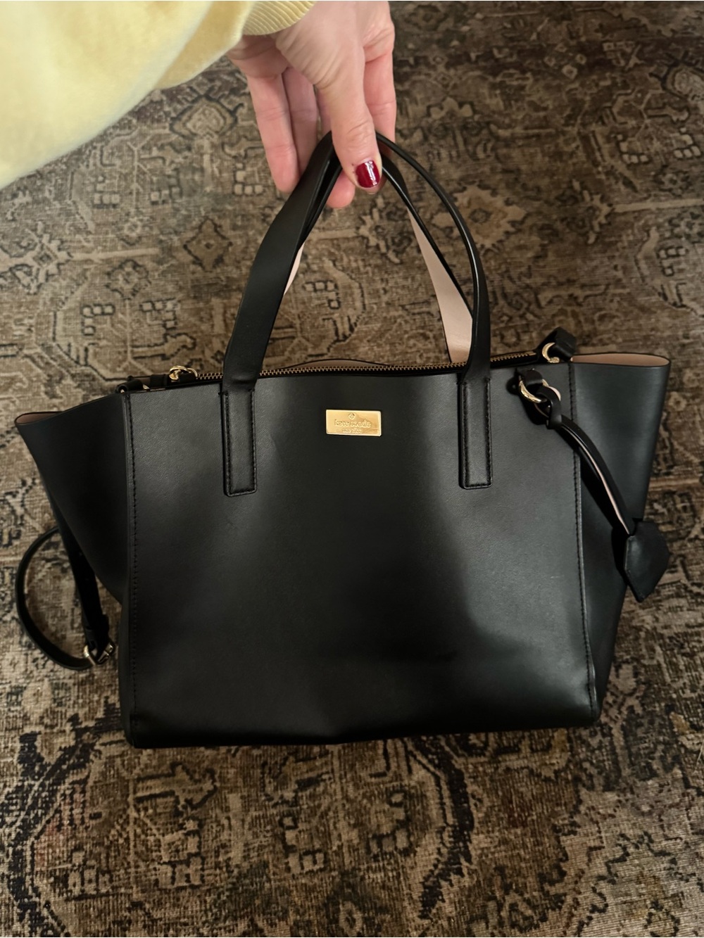 KATE SPADE NEW YORK Small Nelle Black Leather Structured Tote Work Bag